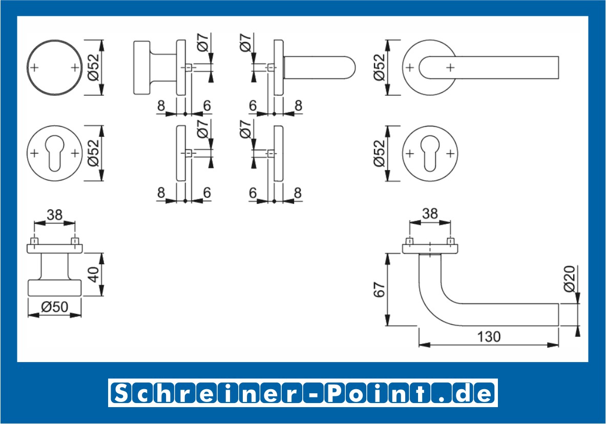 Hoppe Bonn Edelstahl Rosettengarnitur F69 E150Z/42KV/42KVS, 3289778, 6377378, 3289751, 3289866, 6377428, 3307155